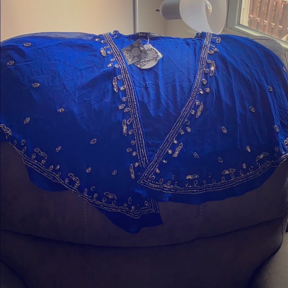 Royal blue with silver sequins